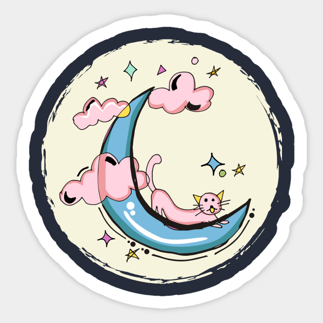 Moon and Cat Sticker by herubintang